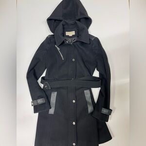 Michael Kors Long Women's Wool Pea Coat Silver Details Size XS Color Black